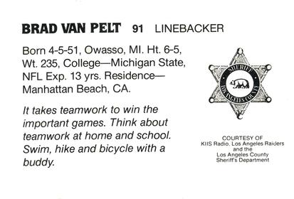 1985 Los Angeles Raiders Police #NNO Brad Van Pelt Back
