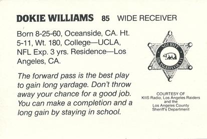 1985 Los Angeles Raiders Police #NNO Dokie Williams Back