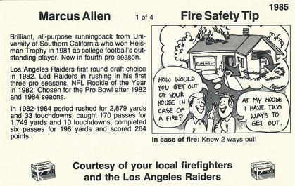 1985 Los Angeles Raiders Fire Safety #1 Marcus Allen Back