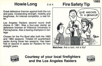 1985 Los Angeles Raiders Fire Safety #3 Howie Long Back