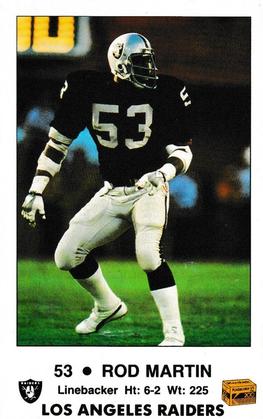 1985 Los Angeles Raiders Fire Safety #4 Rod Martin Front