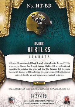 2014 Panini Crown Royale - Heirs to the Throne Materials #HT-BB Blake Bortles Back