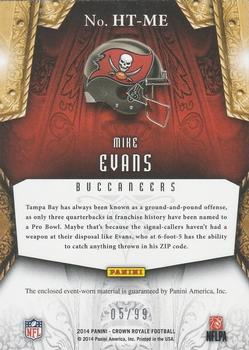 2014 Panini Crown Royale - Heirs to the Throne Materials Prime #HT-ME Mike Evans Back