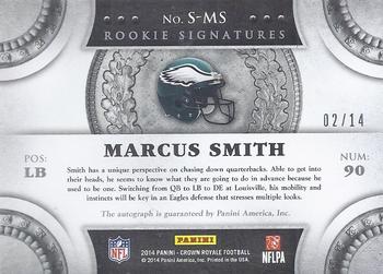 2014 Panini Crown Royale - Rookie Signatures Premier Date #S-MS Marcus Smith Back