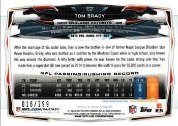 2014 Topps Chrome - Black Refractors #62 Tom Brady Back
