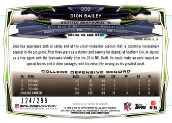 2014 Topps Chrome - Black Refractors #208 Dion Bailey Back
