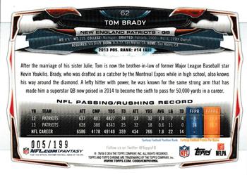 2014 Topps Chrome - Blue Refractors #62 Tom Brady Back