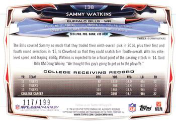2014 Topps Chrome - Blue Refractors #138 Sammy Watkins Back