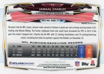 2014 Topps Chrome - Purple Refractors #72 Jamaal Charles Back