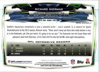 2014 Topps Chrome - Purple Refractors #97 Richard Sherman Back