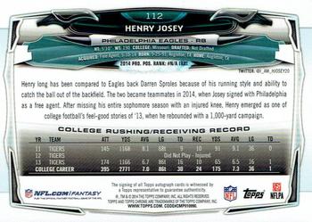 2014 Topps Chrome - Rookie Autographs #112 Henry Josey Back
