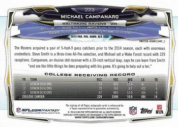 2014 Topps Chrome - Rookie Autographs #223 Michael Campanaro Back