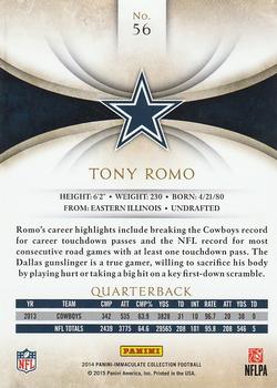 2014 Panini Immaculate Collection #56 Tony Romo Back