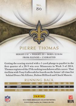 2014 Panini Immaculate Collection #86 Pierre Thomas Back