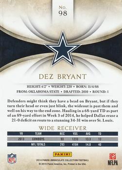 2014 Panini Immaculate Collection #98 Dez Bryant Back