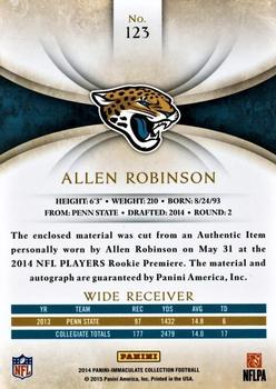 2014 Panini Immaculate Collection #123 Allen Robinson Back
