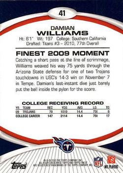 2010 Finest #41 Damian Williams  Back