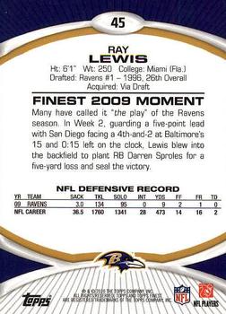 2010 Finest #45 Ray Lewis  Back