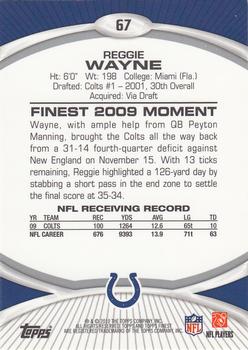 2010 Finest #67 Reggie Wayne  Back