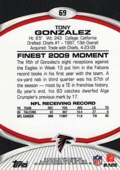 2010 Finest #69 Tony Gonzalez  Back