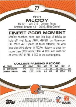 2010 Finest #77 Colt McCoy  Back