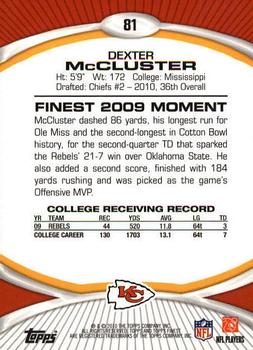 2010 Finest #81 Dexter McCluster  Back