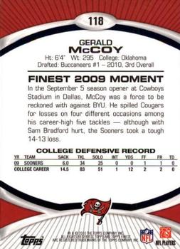 2010 Finest #118 Gerald McCoy  Back