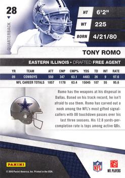 2010 Panini Absolute Memorabilia #28 Tony Romo  Back