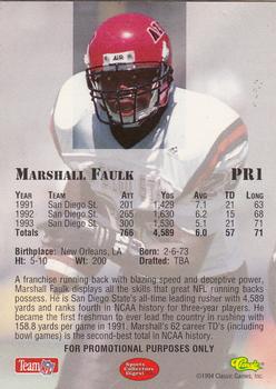 1994 Classic NFL Draft - Promos #PR1 Marshall Faulk Back