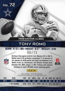 2014 Panini Spectra #72 Tony Romo Back