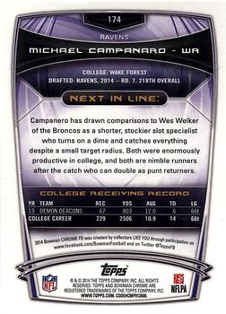 2014 Bowman Chrome - Refractor #174 Michael Campanaro Back
