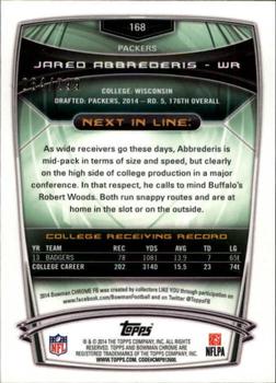 2014 Bowman Chrome - Black Refractor #168 Jared Abbrederis Back