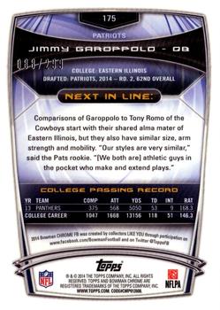 2014 Bowman Chrome - Black Refractor #175 Jimmy Garoppolo Back