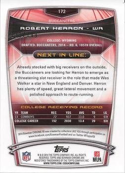 2014 Bowman Chrome - Blue Refractor #172 Robert Herron Back