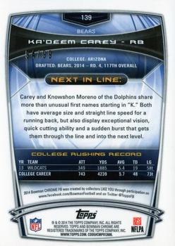 2014 Bowman Chrome - Bubbles Refractor #139 Ka'Deem Carey Back