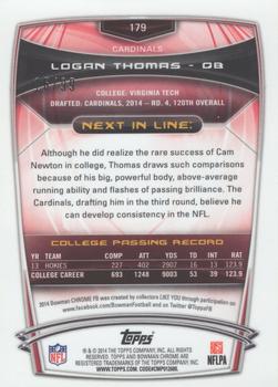 2014 Bowman Chrome - Bubbles Refractor #179 Logan Thomas Back