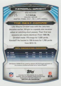 2014 Bowman Chrome - Red Refractor #92 Kendall Wright Back