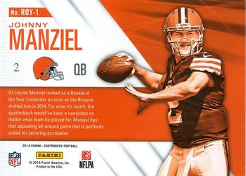 2014 Panini Contenders - Rookie of the Year Contenders Gold #ROY-1 Johnny Manziel Back