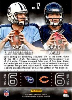 2014 Panini Contenders - Round Numbers #12 David Fales / Zach Mettenberger Back