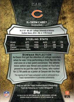 2014 Bowman Sterling - Autographs #BSA-KC Ka'Deem Carey Back