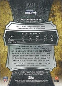 2014 Bowman Sterling - Autographs #BSA-PR Paul Richardson Back