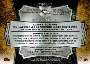 2014 Bowman Sterling - Jumbo Rookie Patches Black Refractors #BSJRP-CL Cody Latimer Back