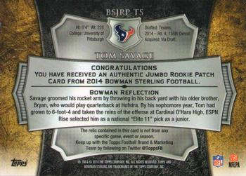 2014 Bowman Sterling - Jumbo Rookie Patches Gold Refractors #BSJRP-TS Tom Savage Back