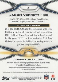 2014 Topps Platinum - Autographs Refractors #31 Jason Verrett Back