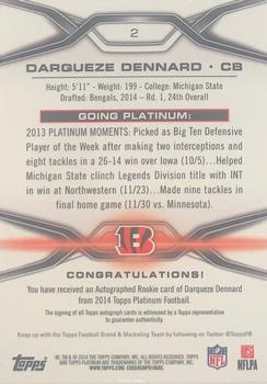 2014 Topps Platinum - Autographs Refractors #2 Darqueze Dennard Back