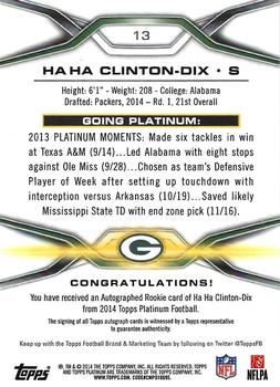 2014 Topps Platinum - Autographs Refractors #13 Ha Ha Clinton-Dix Back