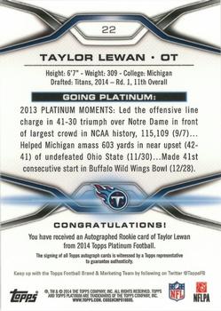 2014 Topps Platinum - Autographs Refractors #22 Taylor Lewan Back