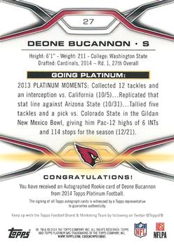 2014 Topps Platinum - Autographs Refractors #27 Deone Bucannon Back