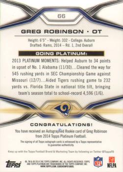 2014 Topps Platinum - Autographs Refractors #66 Greg Robinson Back