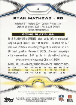 2014 Topps Platinum - Blue Wave Refractors #4 Ryan Mathews Back